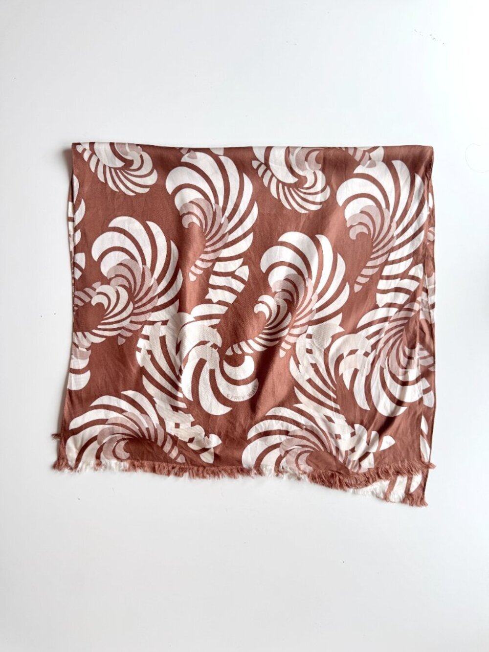 FREY WILLE Brown Ivory Sphinx Motif Silk Twill 69" x 20" Large Scarf Shawl